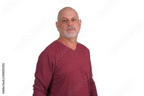 adult man bald beard stylish white with winter cold sweater on white background