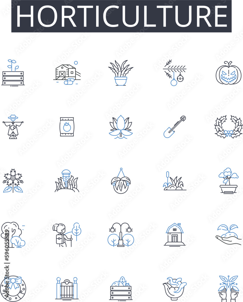 Horticulture line icons collection. Gardening, Cultivation, Agronomy, Floriculture, Landscaping, Propagation, Farming vector and linear illustration. Nursery,Botany,Greenhouse outline signs set
