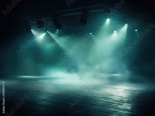 stage background with spotlight  aqua color light generative ai