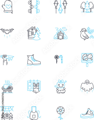 Soiree linear icons set. Celebration, Gala, Fete, Event, Festivity, Party, Gathering line vector and concept signs. Shindig,Affair,Function outline illustrations