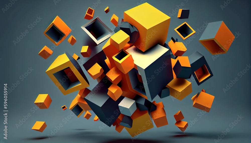 Dynamic 3D Geometric Cubes, Floating & Rotating, Visually Intriguing, Stylish Contemporary Abstract Background, Toon Shading, Flat Colors, Simplified Shapes, Bold Outlines. Generative AI Dynamic 3D Geometric Cubes, Floating & Rotating, Visually Intriguing, Stylish Contemporary Abstract Background, Toon Shading, Flat Colors, Simplified Shapes, Bold Outlines. Generative AI