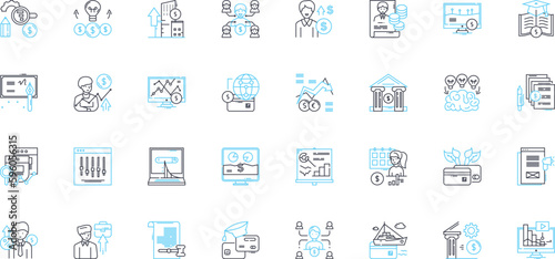 Asset control linear icons set. Inventory, Management, Tracking, Optimization, Utilization, Security, Maintenance line vector and concept signs. Monitoring,Audit,Compliance outline illustrations