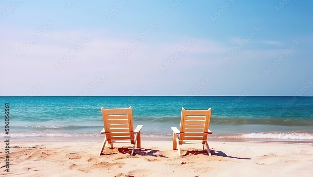 lounge chairs on the beach , generative ai