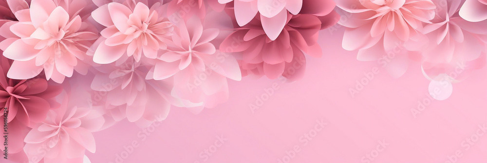 Pink flower background banner, empty label for ValentinesMother's day, Wedding invitation or anniversary, generative AI
