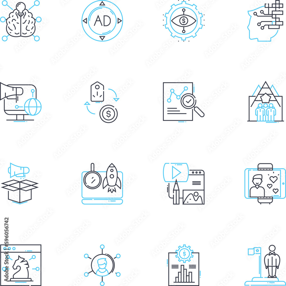 Content advertising linear icons set. Engagement, Visibility, Strategy, Targeting, Promotion, Conversion, Creativity line vector and concept signs. Authenticity,Native,Amplification outline Content advertising linear icons set. Engagement, Visibility, Strategy, Targeting, Promotion, Conversion, Creativity line vector and concept signs. Authenticity,Native,Amplification outline