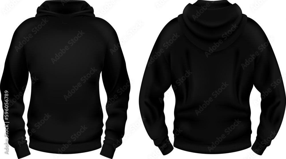 Blank black hoodie template. Front and back views. Vector illustration ...