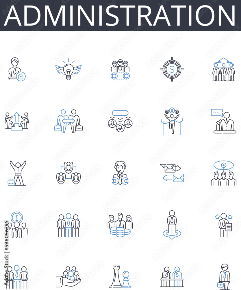 Administration line icons collection. Management, Governance, Control, Supervision, Authority, Direction, Regulation vector and linear illustration. Leadership,Oversight,Command outline signs set