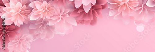 Pink flower background banner, empty label for ValentinesMother's day, Wedding invitation or anniversary, generative AI © ELmidoi-AI