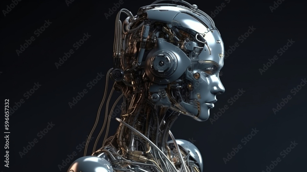 female robot black background with copy space.generative ai female robot black background with copy space.generative ai