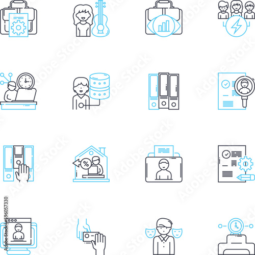 Competency Improvement linear icons set. Skillset, Proficiency, Mastery, Development, Growth, Refinement, Advancement line vector and concept signs. Aptitude,Knowledge,Expertise outline illustrations