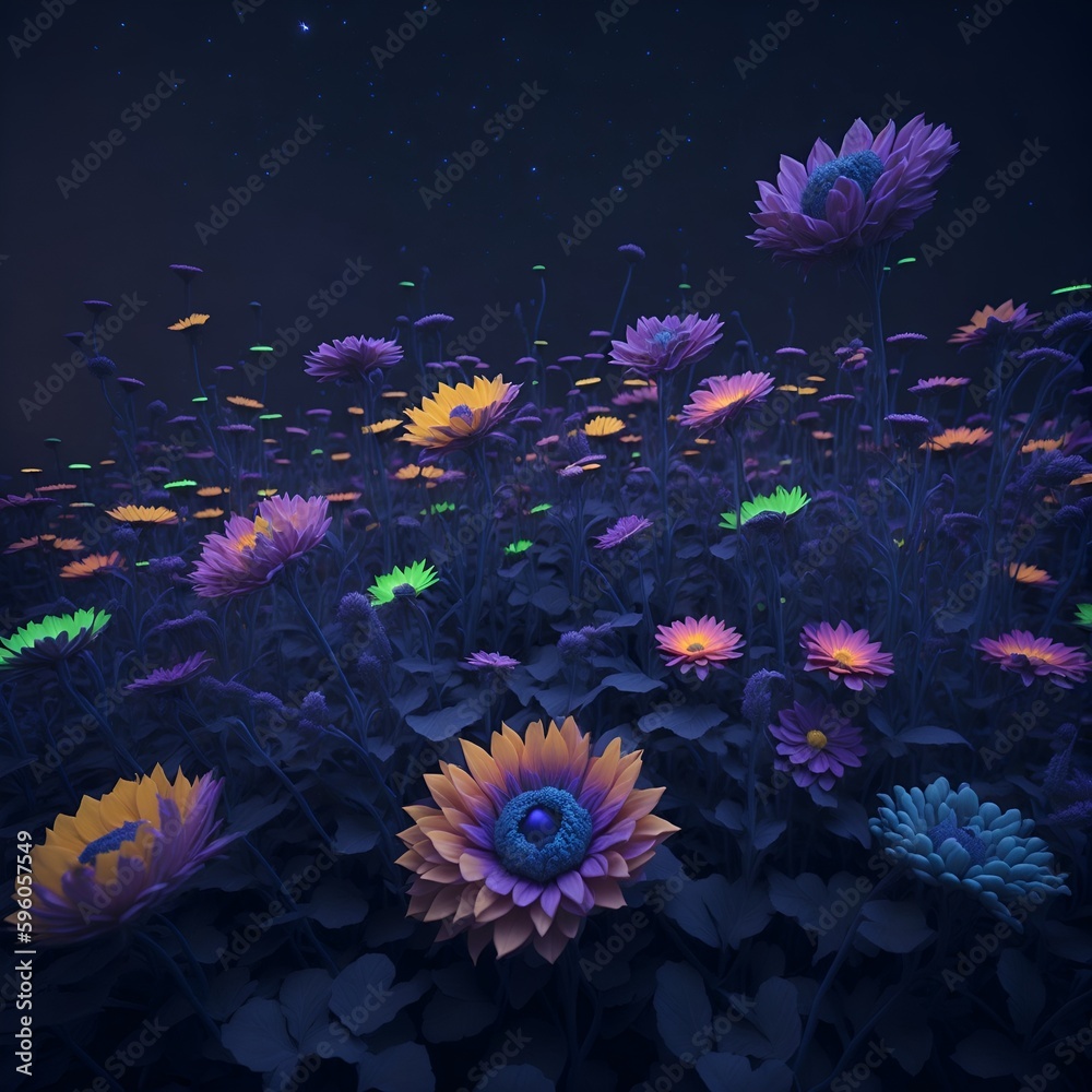 beautiful flowers glowing in the dark
