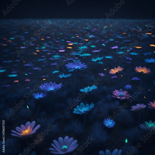 beautiful field of bright flowers at night