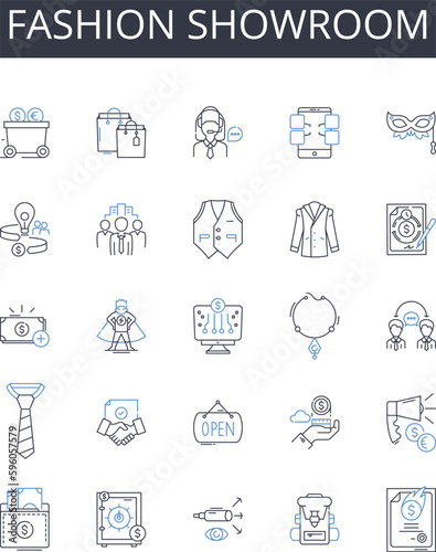 Fashion showroom line icons collection. Synergy, Collaboration, Integration, Partnership, Cooperation, Fusion, Unity vector and linear illustration. Merge,Teamwork,Coordination outline signs set photo
