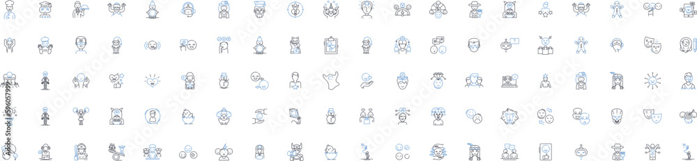 Comedians line icons collection. Comical, Entertaining, Hilarious, Witty, Jovial, Amusing, Laughter vector and linear illustration. Humor,Satirical,Cynical outline signs set