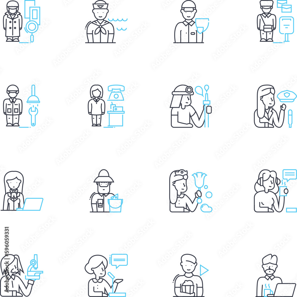 Clever tasks linear icons set. Creative, Innovative, Resourceful, Strategic, Analytical, Logical, Practical line vector and concept signs. Inventive,Efficient,Versatile outline illustrations
