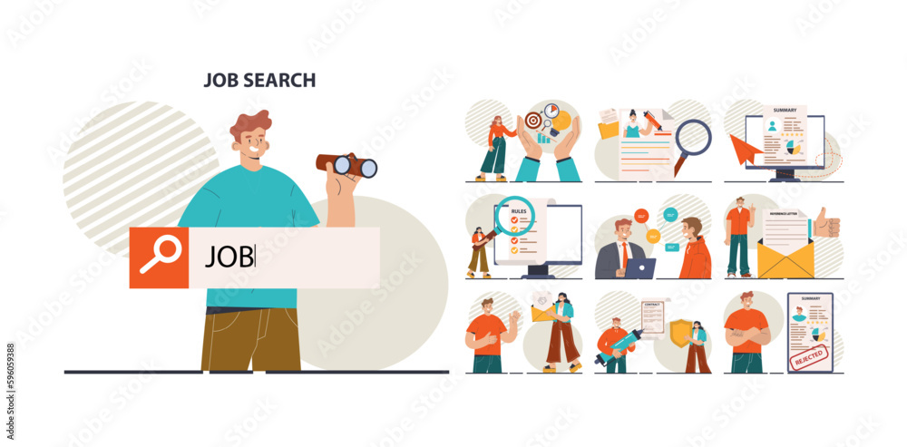 Job search set. Recruitment and personnel management concept.