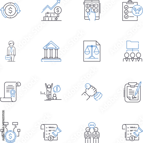 Legal Professional line icons collection. Advocate, Attorney, Barrister, Counsel, Defense, Jurist, Lawyer vector and linear illustration. Litigator,Mediator,Negotiator outline signs set