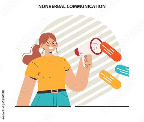Non-verbal communication. Character making an announcement with