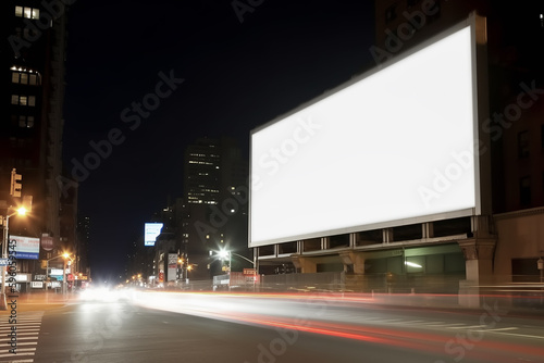 Cartel grande en blanco en una ciudad de noche.Ilustración de IA genertativa