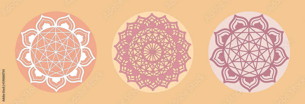 Set of mandalas in pastel colors. Every element are isolated. Vector illustration.