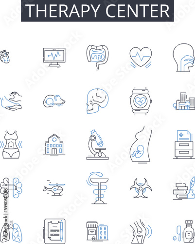Therapy center line icons collection. Security, Reliability, Steadiness, Durability, Consistency, Resilience, Balance vector and linear illustration. Composure,Robustness,Endurance outline signs set