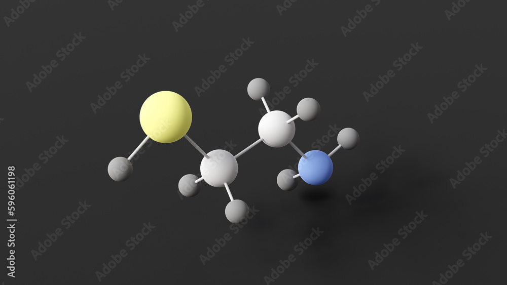 cysteamine molecule, molecular structure, renal-urologic agent, ball ...