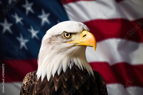 Eagle with the flag of the united states of america, generative ai 