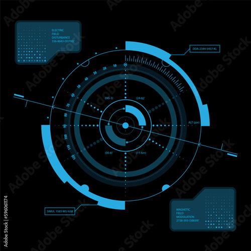 Sci fi futuristic user interface HUD. Blue virtual touch screen. Vector illustration.
