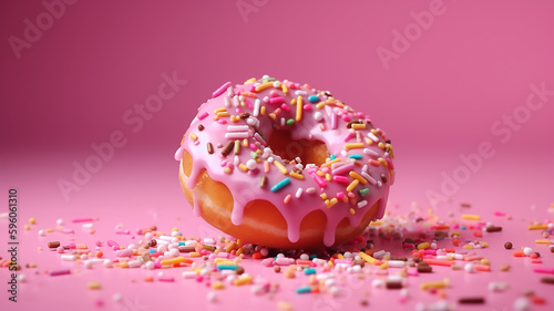 Photo Sprinkled with a pink donut