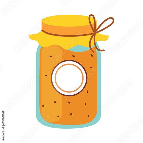 Glass honey jar. Natural organic product cartoon vector illustration