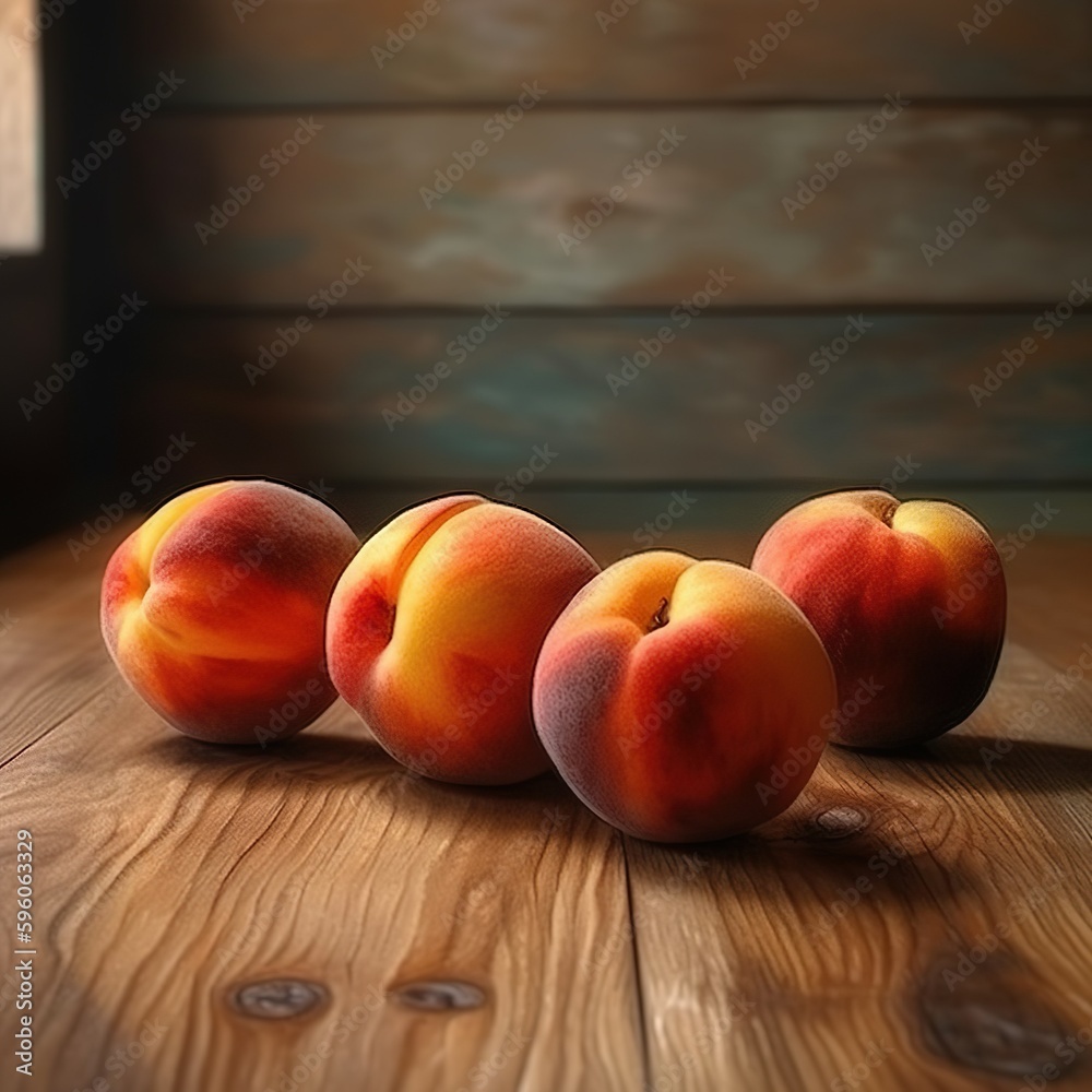 Peaches on a wooden table, close-up Peaches on a wooden table, close-up