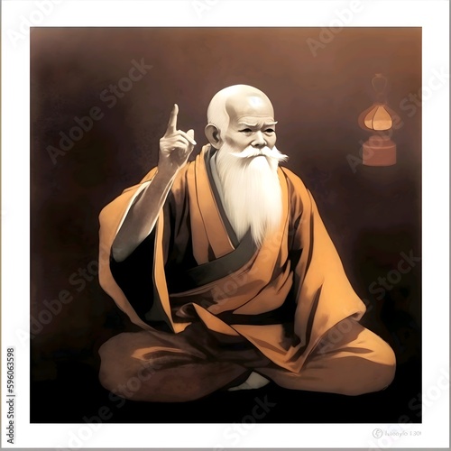 philosopher Confucius, speaker of wisdom, meme. poster. statue of Buddha