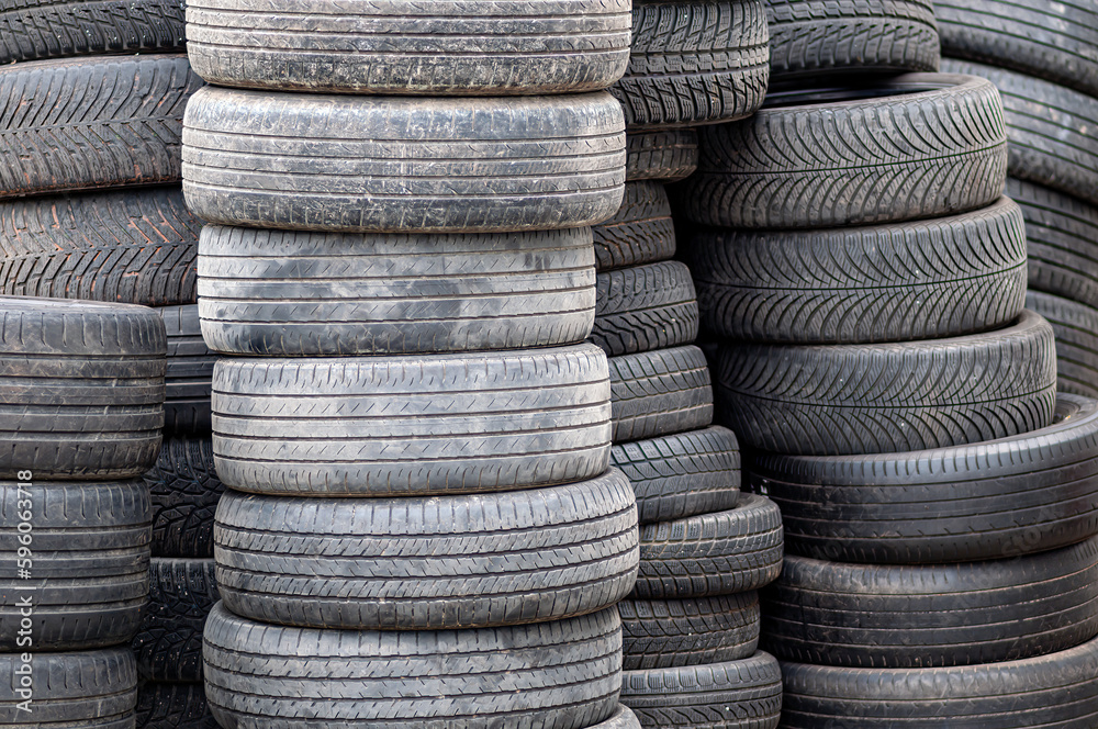 Pile of old used car tires.