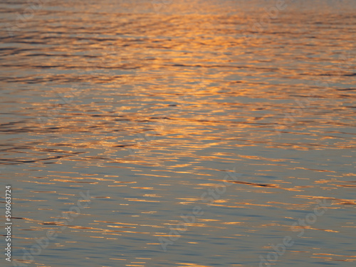 Very beautiful reflection in the water of the rays of the sunset. Ripples on the water. Close-up © M.V.schiuma