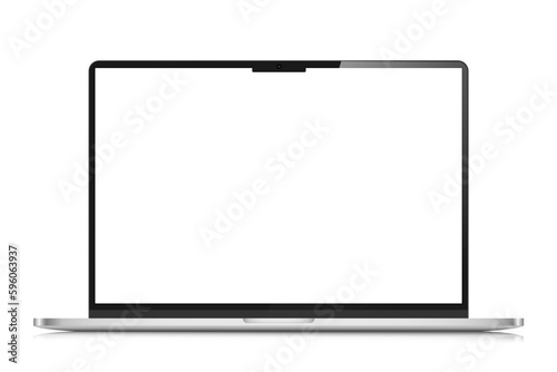 Realistic laptop layout in a light silver case. A modern laptop with a blank screen isolated on a white background. Vector illustration.