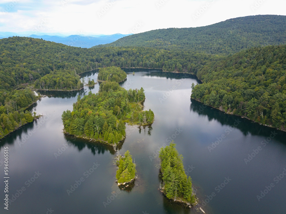 Islands in a lake in the mountains