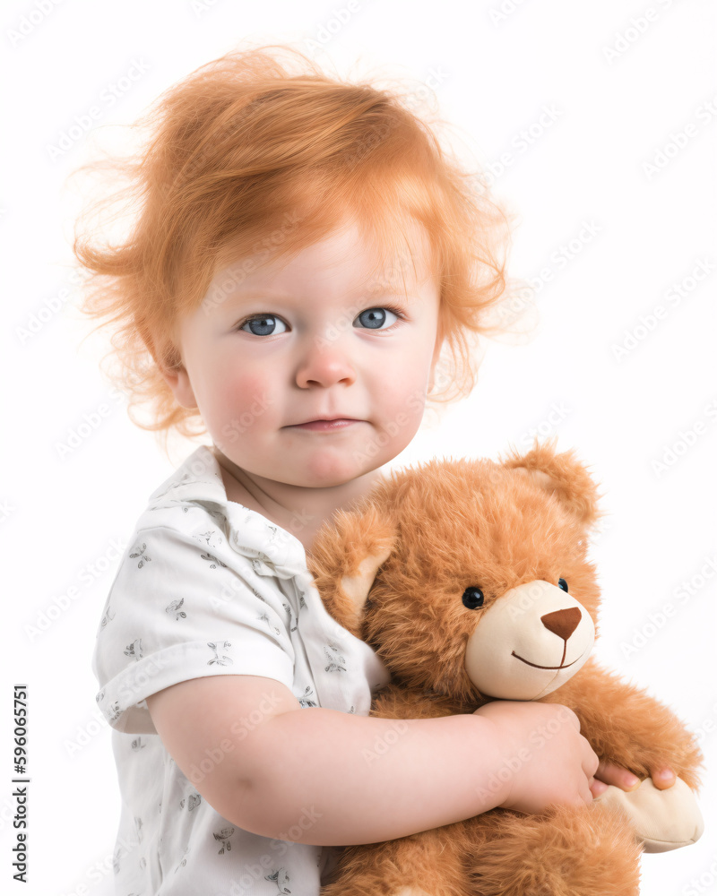 A Hug from My Best Friend: Toddler Embracing Plush Bear. Isolated on White Background. A Hug from My Best Friend: Toddler Embracing Plush Bear. Isolated on White Background.