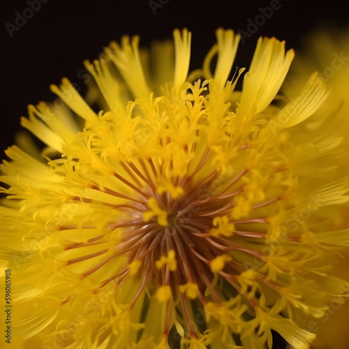Yellow dandelions in nature in warm summer or spring on meadow in sunlight  macro  generative AI.