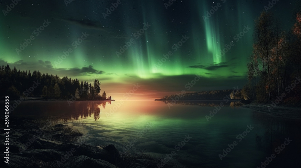 Northern lights over lake.generative ai