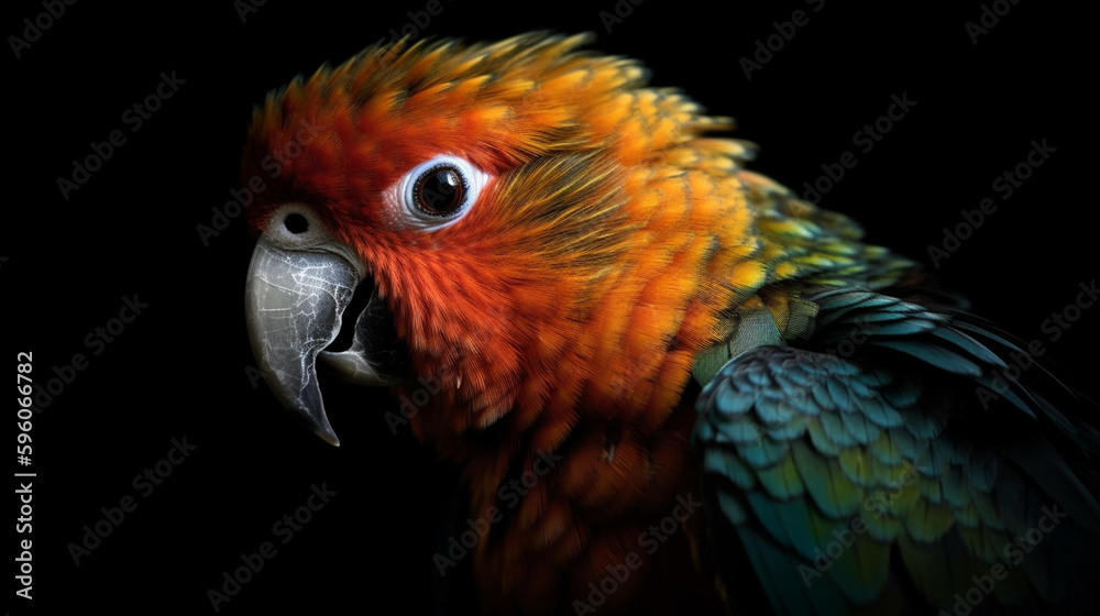 Rainbow Lorikeet parrot isolated on a black background.generative ai