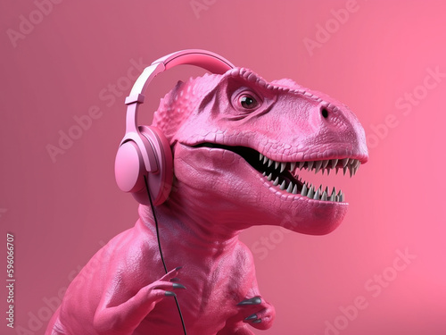 Dinosaurus listening to music with headphones.  © Boadicea