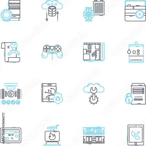 Automated tools linear icons set. Robotics, Machine, Technology, Efficiency, Innovation, Precision, Innovation line vector and concept signs. Streamlining,Workflow,Optimization outline illustrations