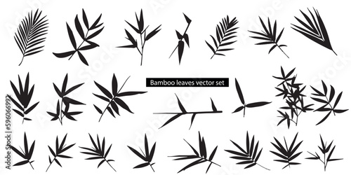 Bamboo leaves black silhouette vector set 