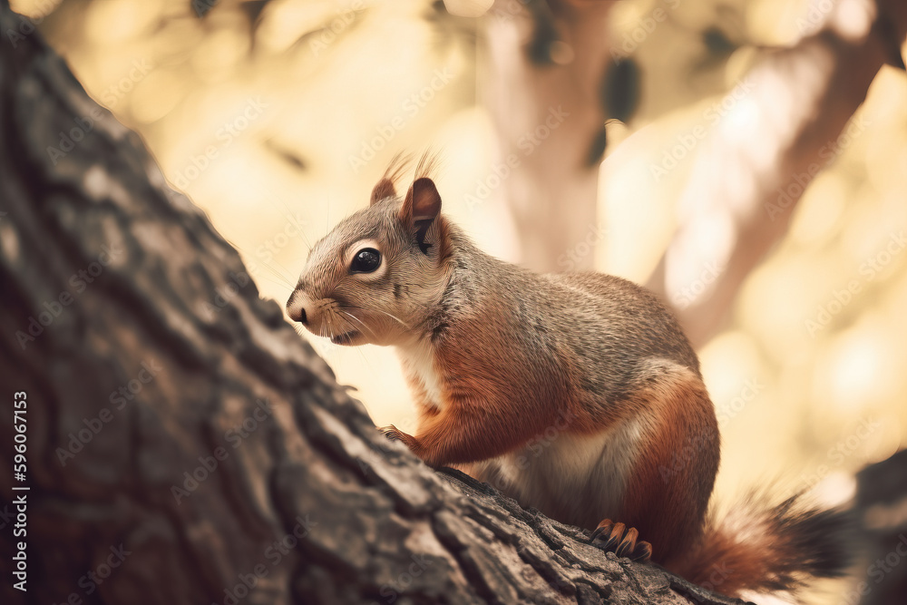 Obraz premium Beautiful squirrel in nature. Created using Generative AI technology.