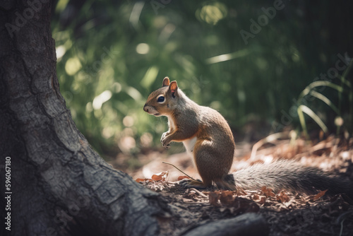 Beautiful squirrel in nature. Created using Generative AI technology.