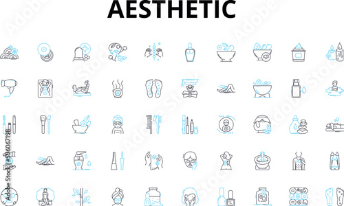 Aesthetic linear icons set. Beauty, Art, Design, Style, Visual, Harmony, Symmetry vector symbols and line concept signs. Texture,Color,Pattern illustration