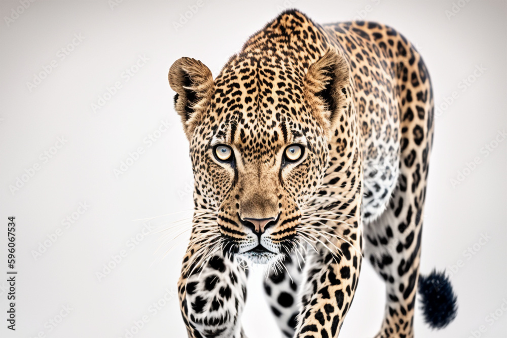 Fototapeta premium photo of a leopard on a white background. created with generative AI