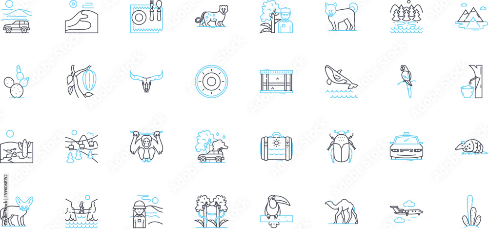 Cultural immersion linear icons set. Diversity, Experience, Integration, Understanding, Exploration, Language, Tradition line vector and concept signs. Authenticity,Customs,Exposure outline