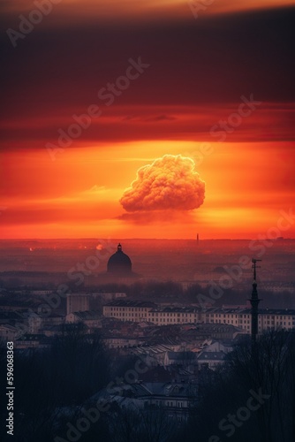 Nuclear Apocalypse: Chilling Beauty of a Distant Explosion Over European City