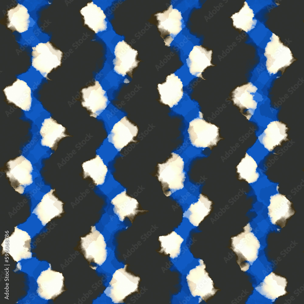 Black, Blue and Ecru Stained Watercolor Textured Zigzag Pattern Black, Blue and Ecru Stained Watercolor Textured Zigzag Pattern